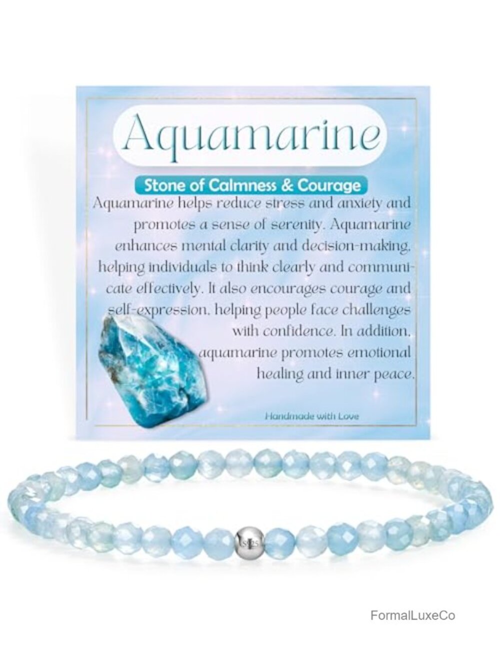 Handmade Natural Stone Stretch Bracelet with 925 Sterling Silver Bead, 4mm